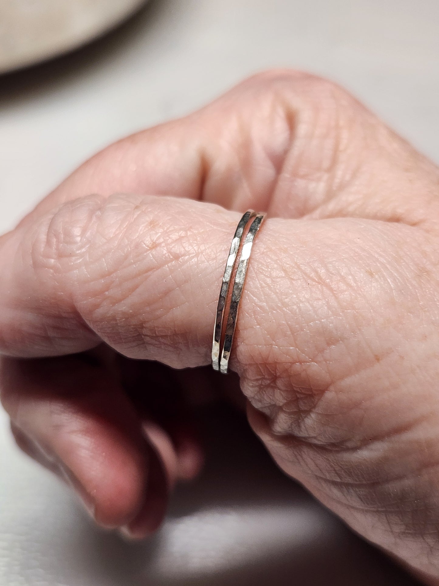 Hammered Sterling Slim Stacker Bands