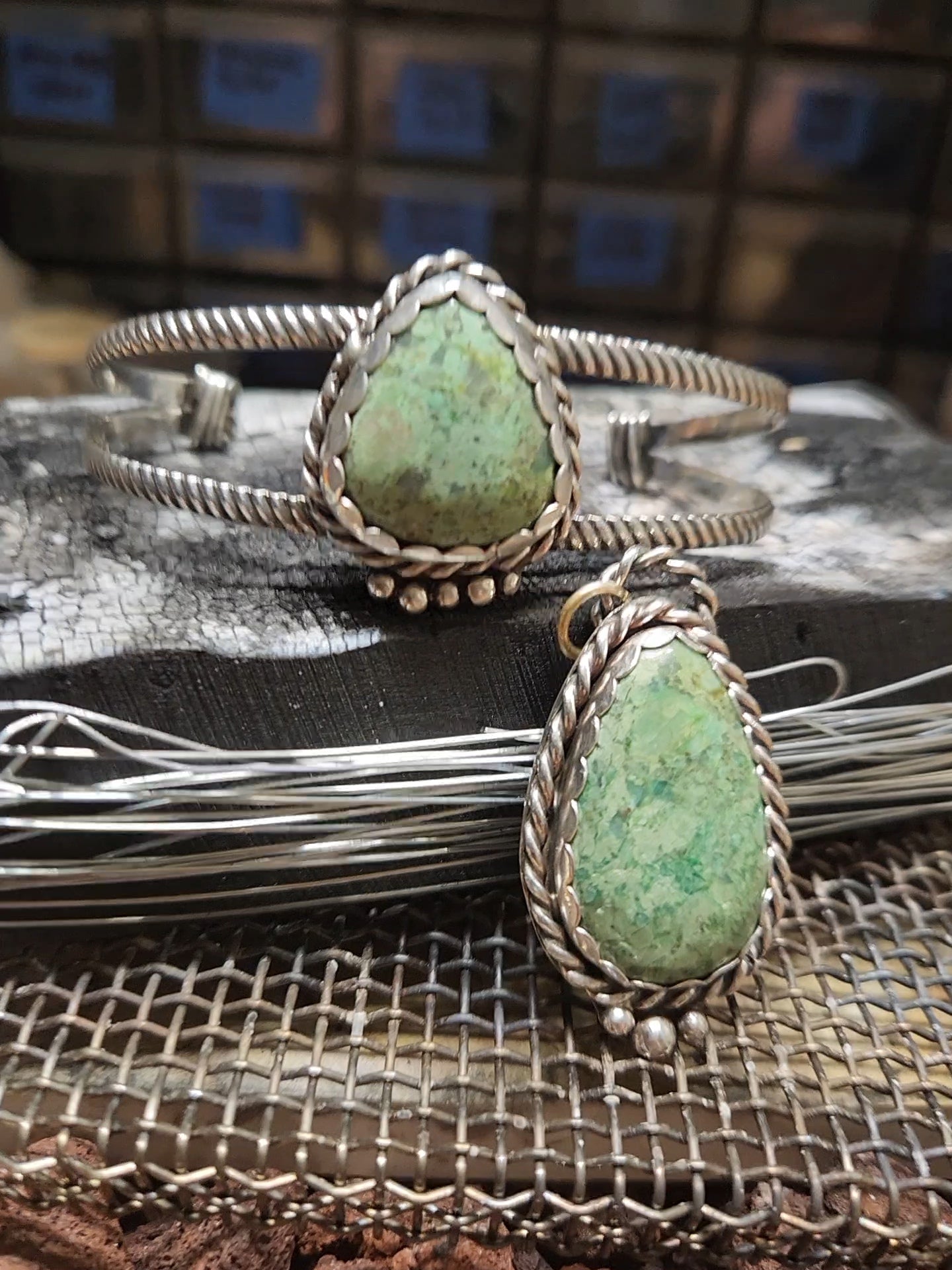 Variscite Cuff and Pendant Set