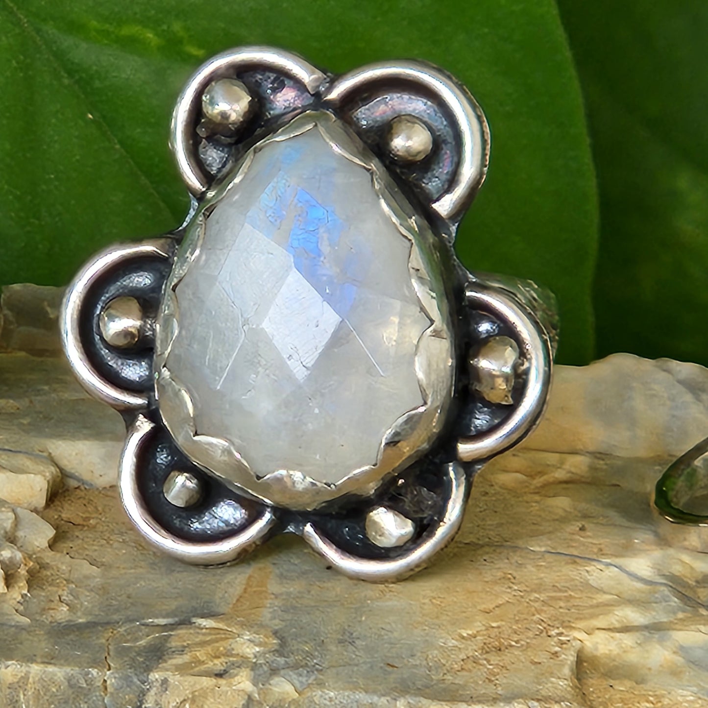 Flashy Moonstone Floral on Sterling Silver