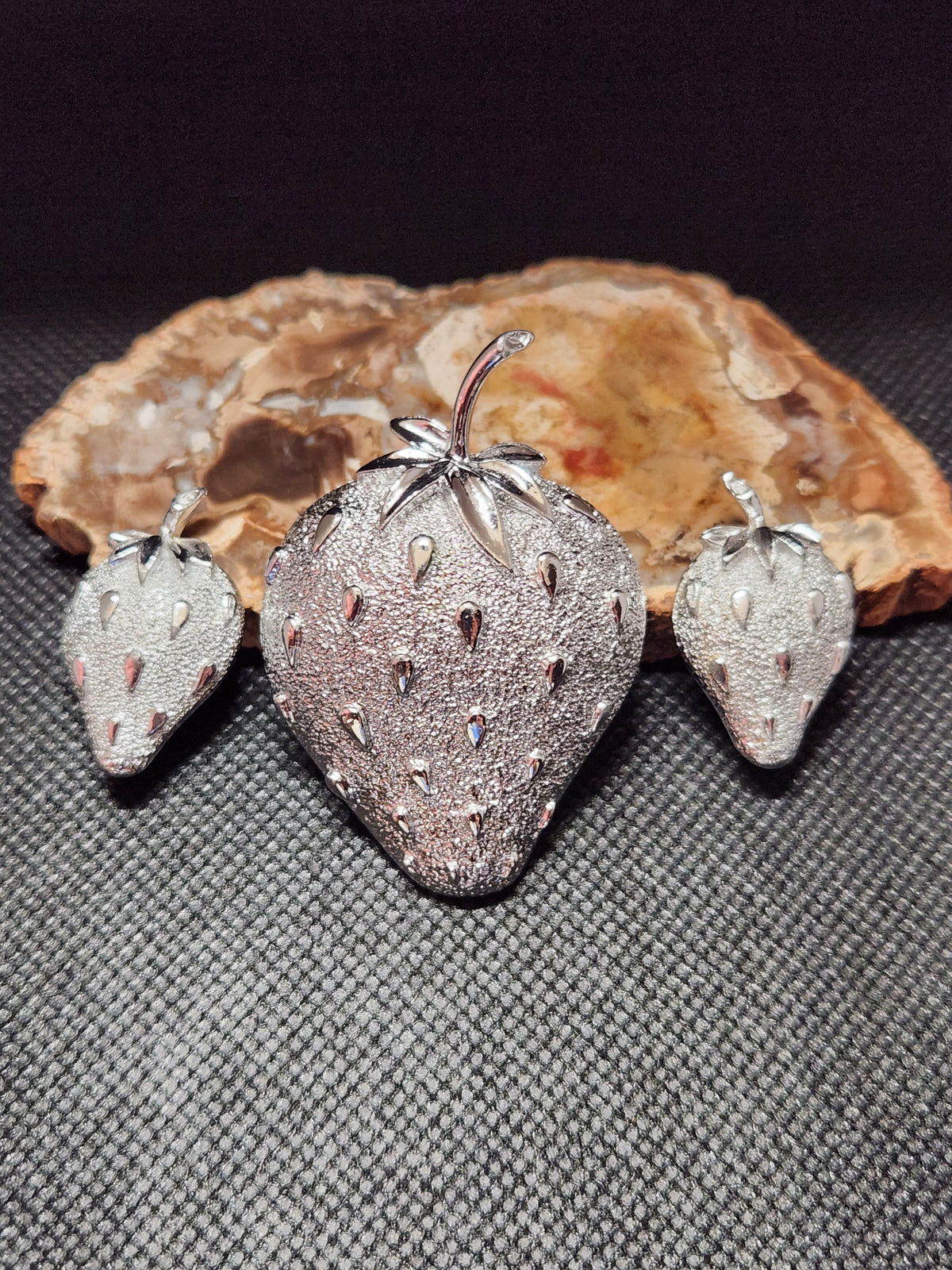 Vtg Sarah Coventry Strawberry Ice Brooch and Clip Earrings Set