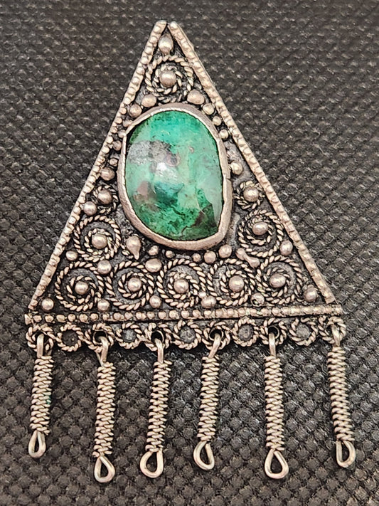 Vintage Mid-Century Israeli 935 Silver Eilat Stone Brooch Pendant