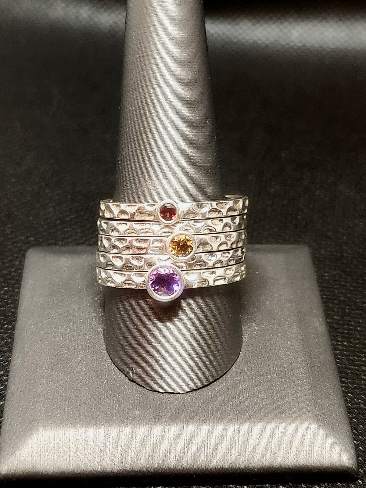 Vintage 5-Piece Sterling Silver Multi-Gemstone Stacking Ring Set (Size 10)