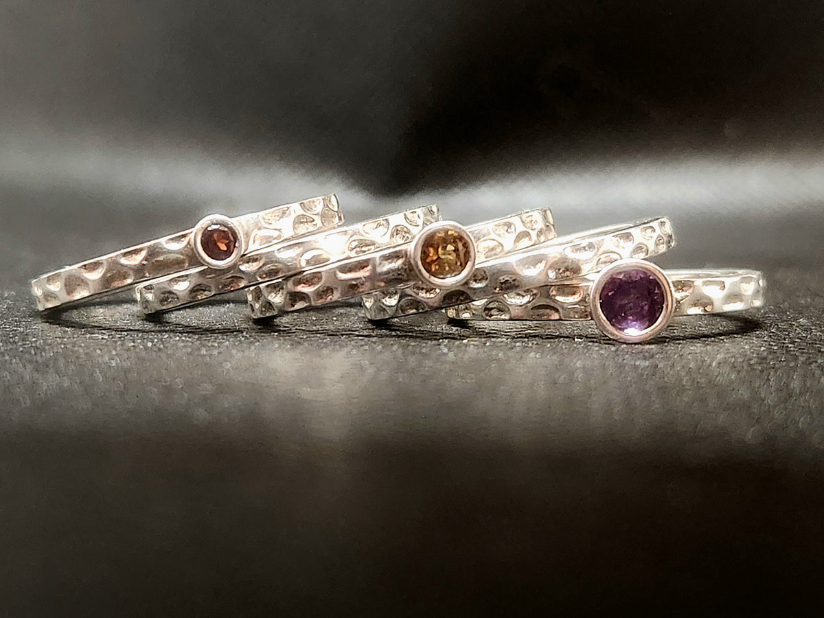 Vintage 5-Piece Sterling Silver Multi-Gemstone Stacking Ring Set (Size 10)