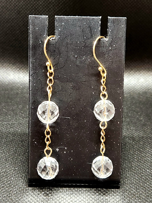 Goldtone Faceted Glass Double Dangle Earrings