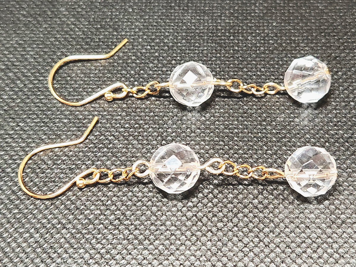 Goldtone Faceted Glass Double Dangle Earrings