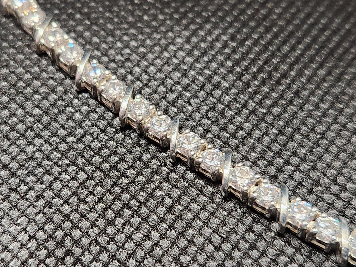 Authentic DQ Diamonique 7.5" Cubic Zirconia S-Link Tennis Bracelet 925 Sterling Silver