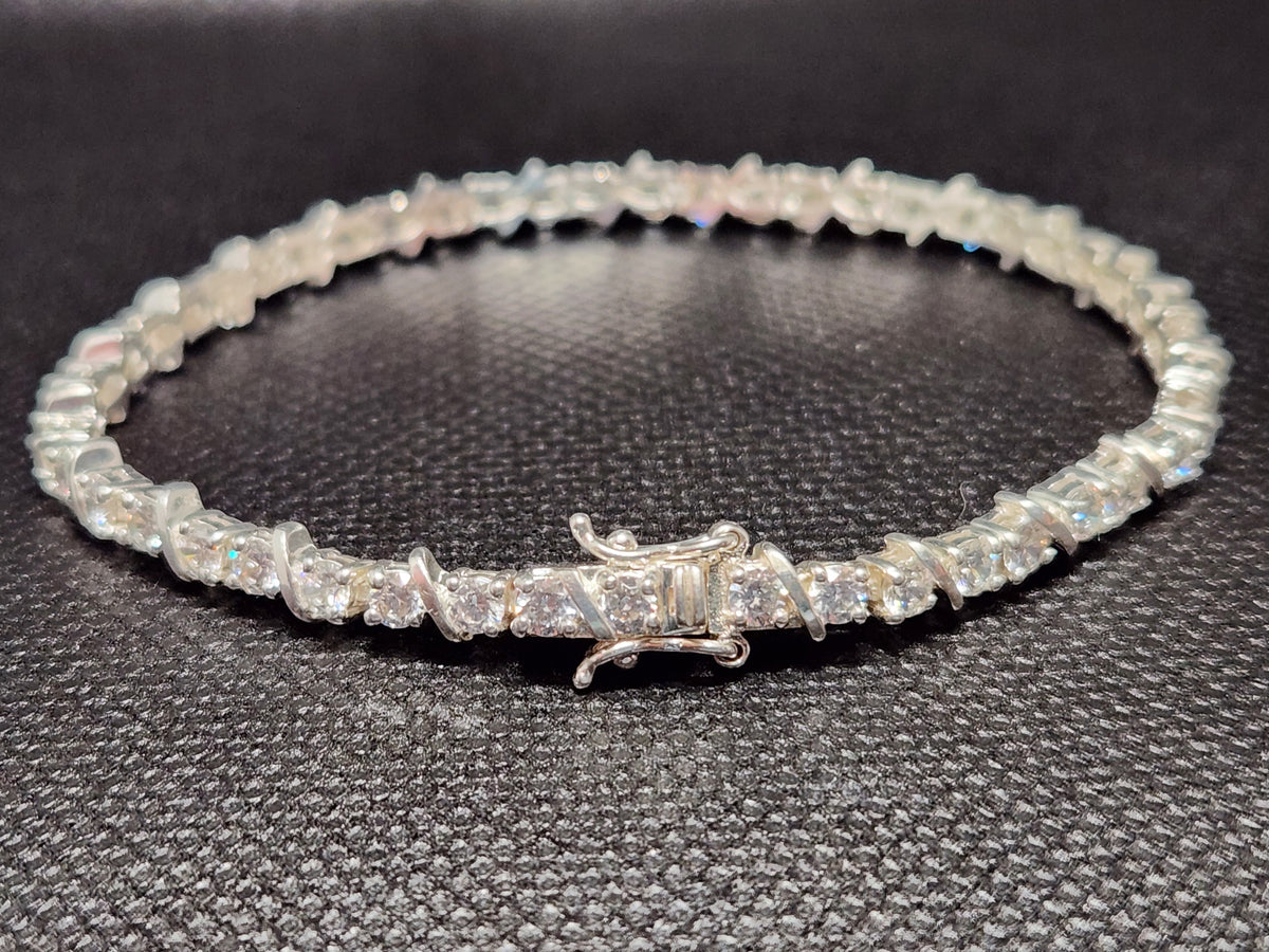 Authentic DQ Diamonique 7.5" Cubic Zirconia S-Link Tennis Bracelet 925 Sterling Silver