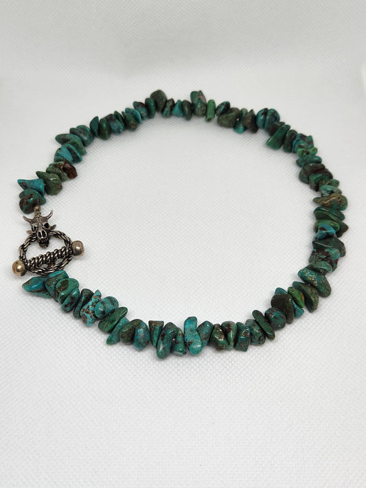 16" Chunky Turquoise Necklace with Sterling Silver Toggle Clasp