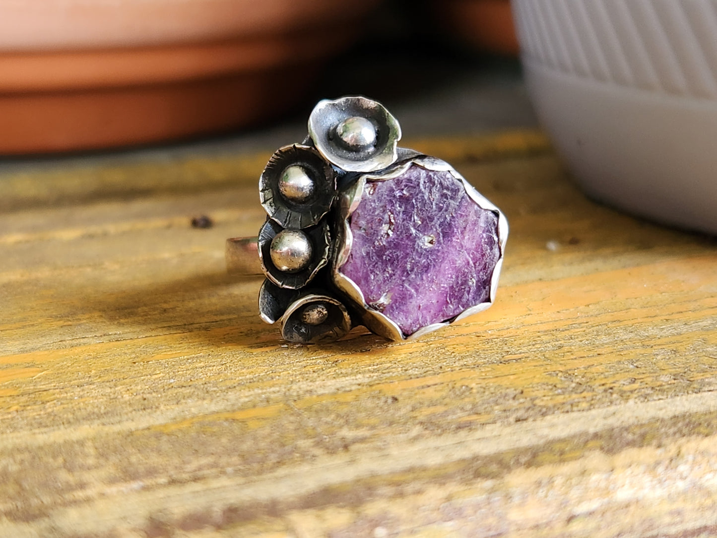 Natural Ruby Floral set in Sterling Silver