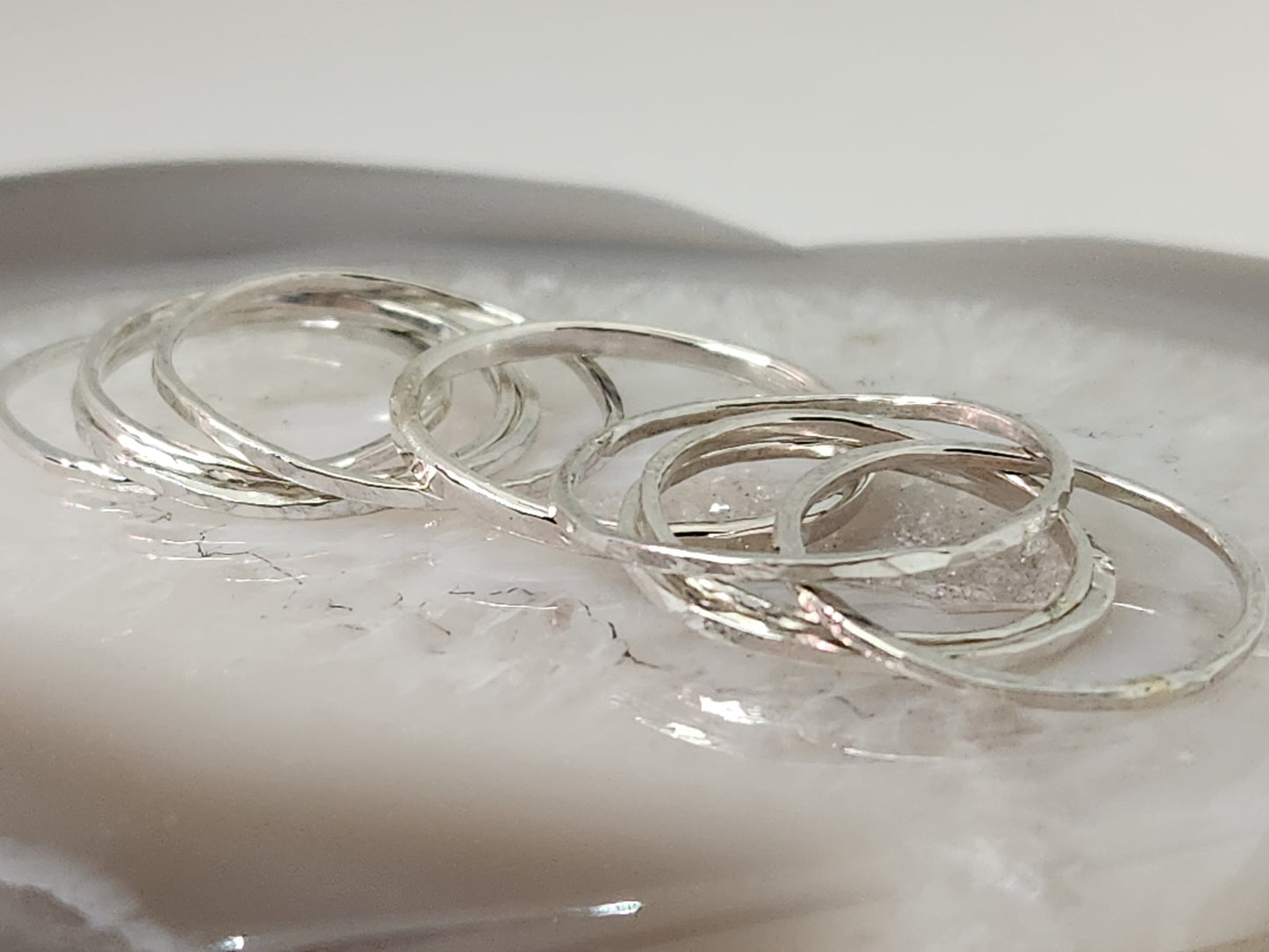 Hammered Sterling Slim Stacker Bands