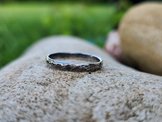 Hammered Sterling Silver Thin Band with Patina
