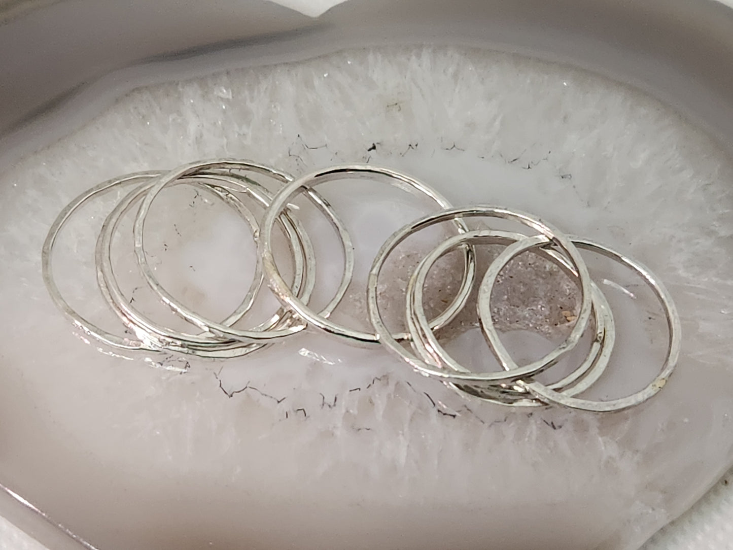 Hammered Sterling Slim Stacker Bands