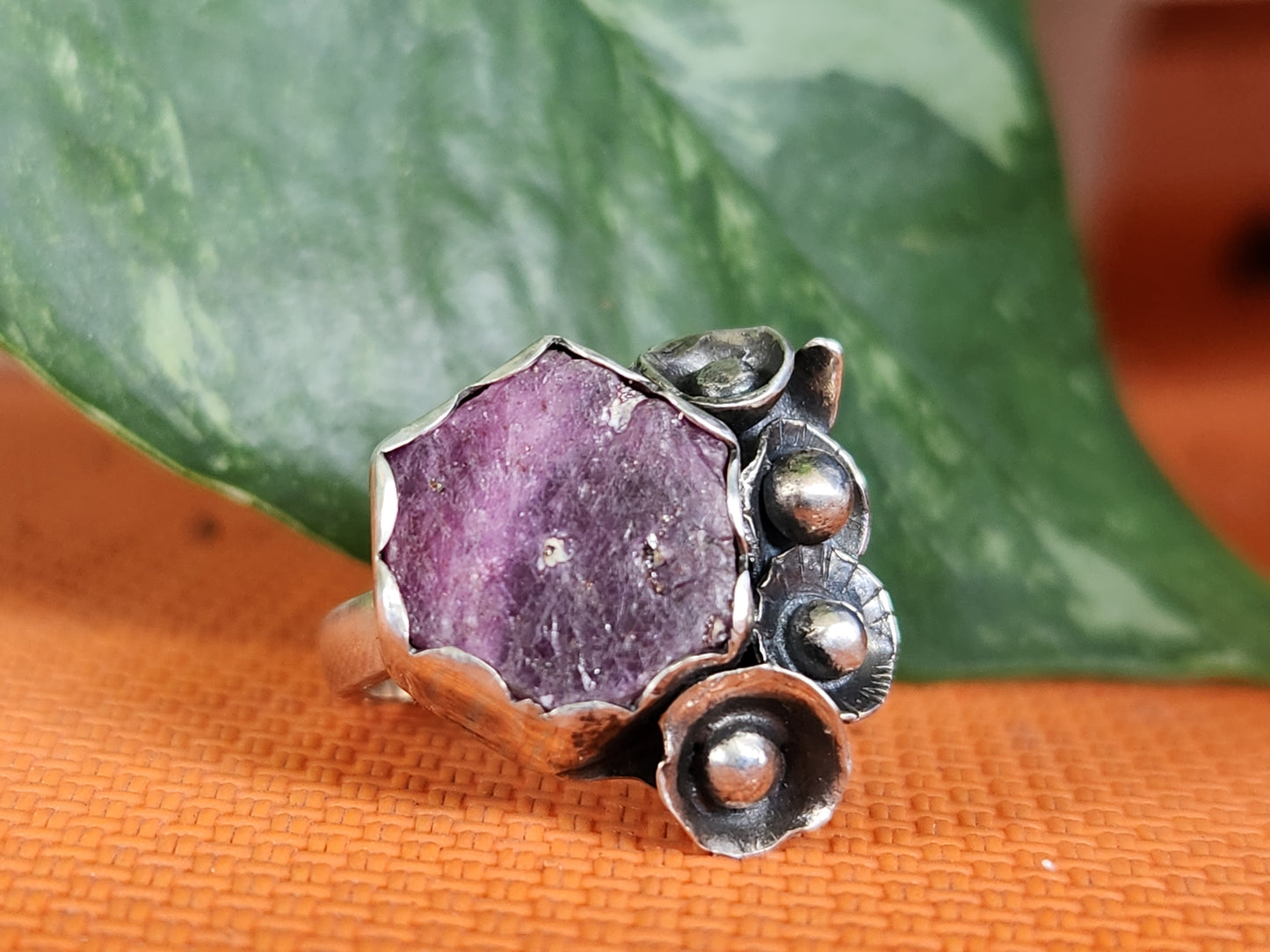 Natural Ruby Floral set in Sterling Silver