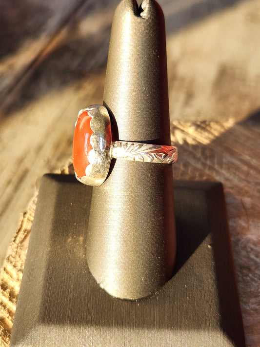 Floral Banded Carnelian Sterling Silver ring