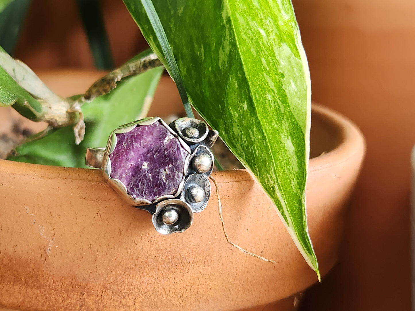 Natural Ruby Floral set in Sterling Silver