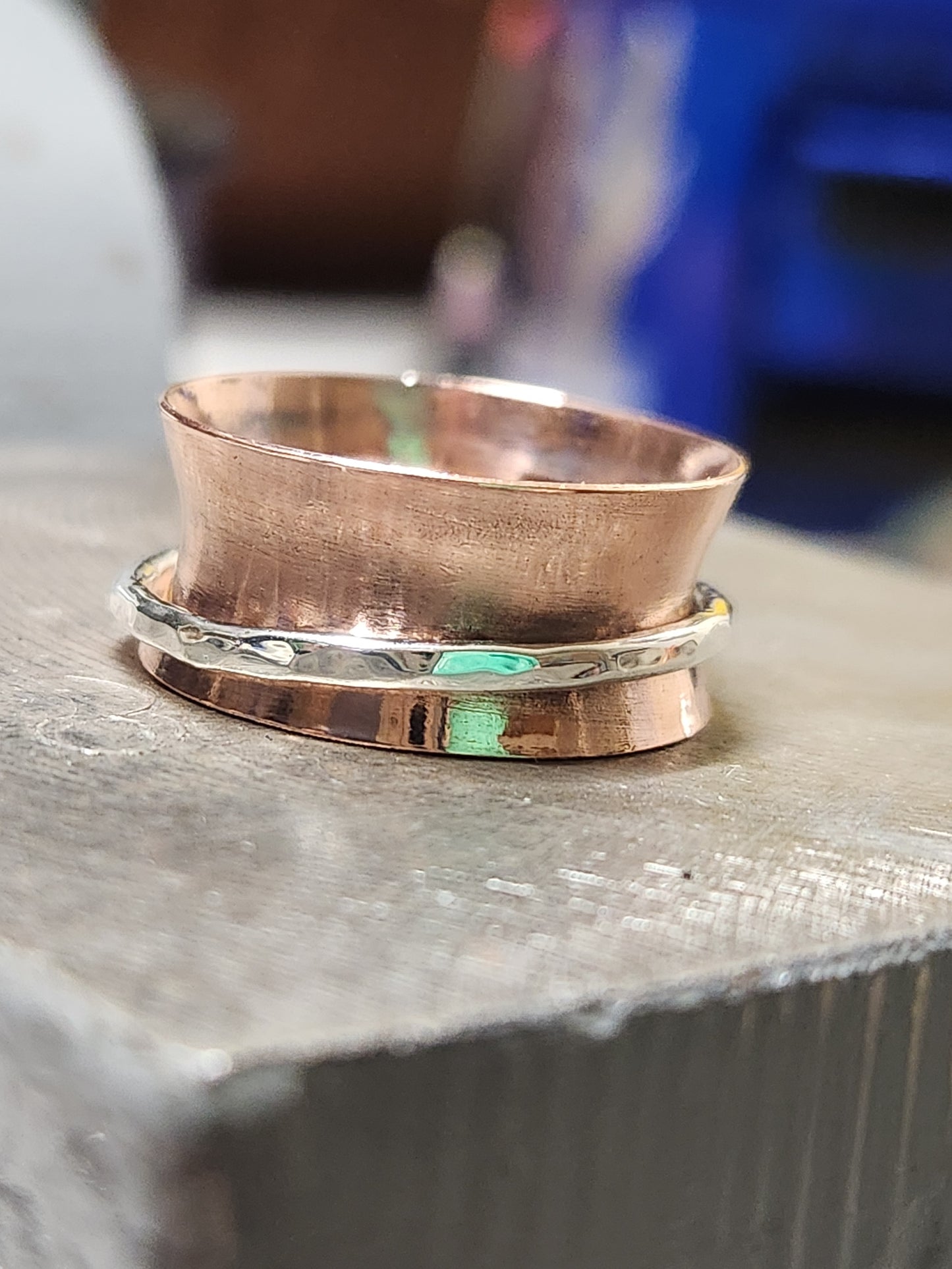 Copper and Sterling Spinner Ring
