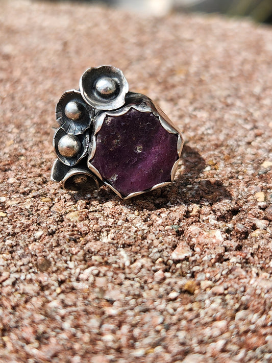 Natural Ruby Floral set in Sterling Silver