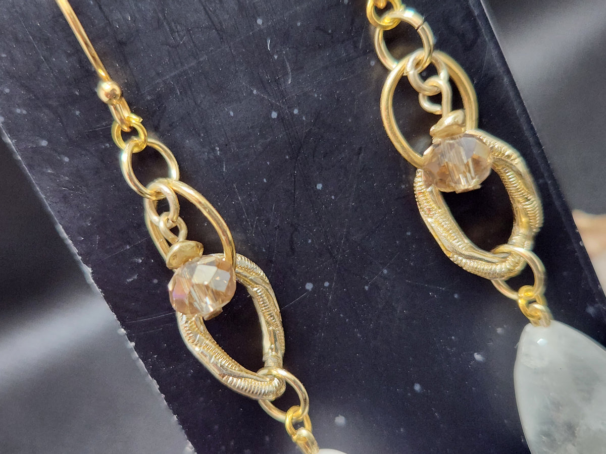 Goldtone & Clear Quartz Upcycled Dangle Earrings