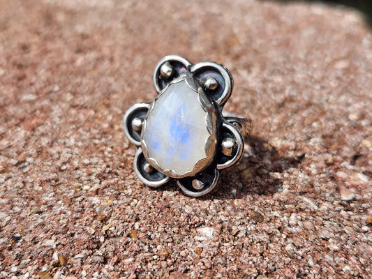Flashy Moonstone Floral on Sterling Silver