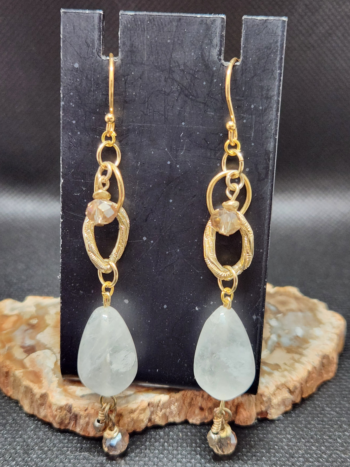 Goldtone & Clear Quartz Upcycled Dangle Earrings