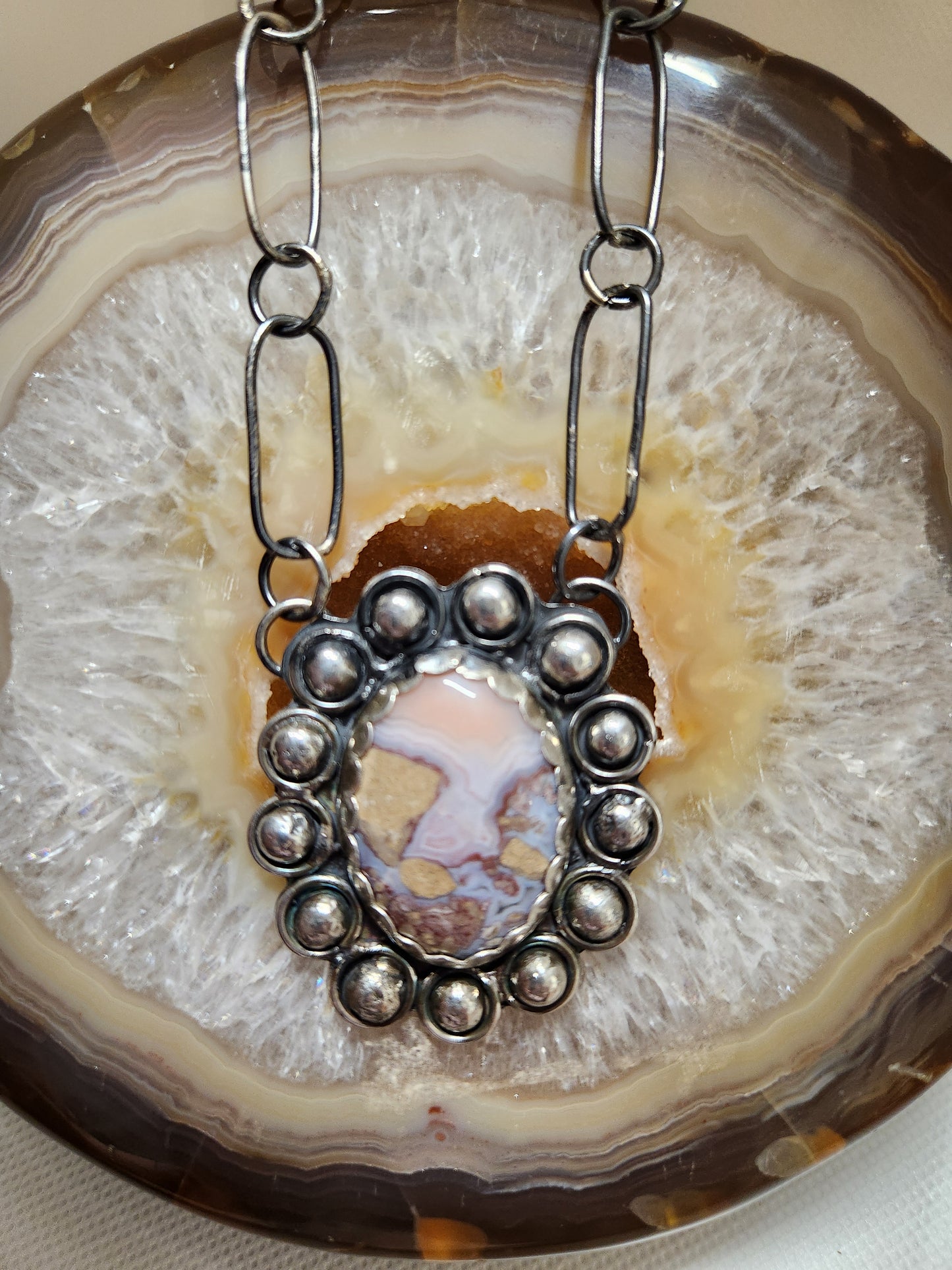 Crazy Lace Agate Handmade Necklace with Pendant